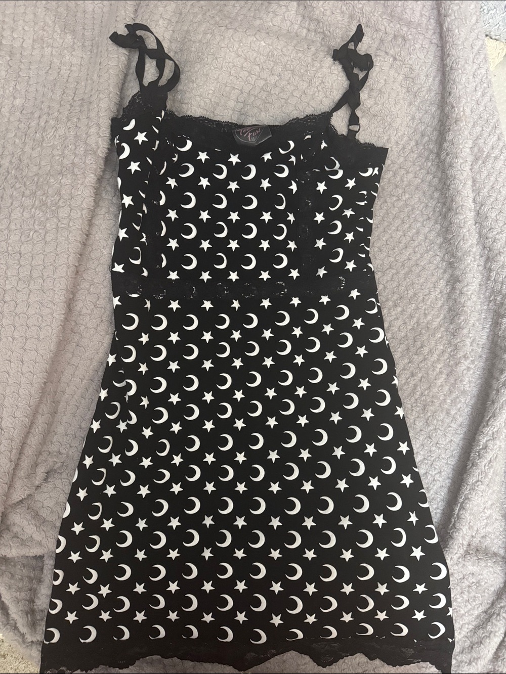 Too Fast Black Dress with White Moon & Star Print